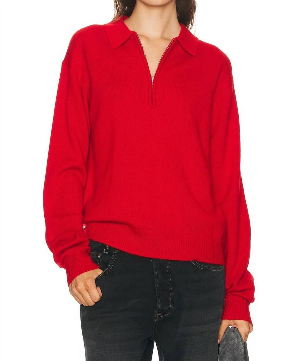 NEW ETERNE blaise half-zip knit sweater in rouge red
